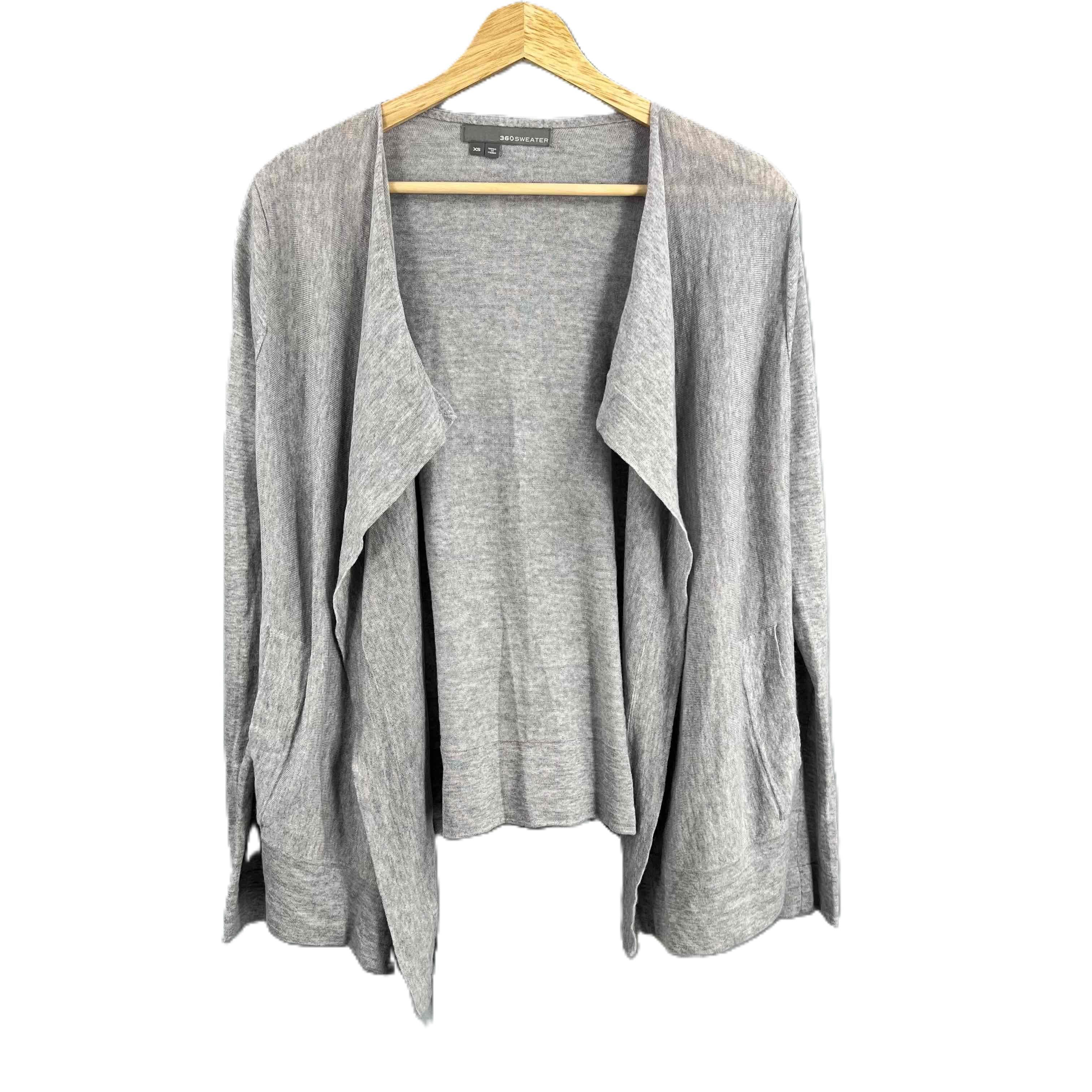360sweater Light Gray Cardigan Merino Wool Open Front Business Casual Lounge Xs
